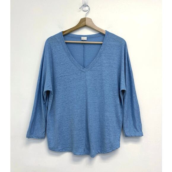 POETRY Linen V-Neck Coastal Lightweight Knit Relaxed 3/4 Sleeve Sweater Top US8 - Picture 1 of 9